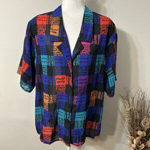 Vtg LADY WINN California by TEDDI Multicolor Squares Semi Sheer Blouse Top 26W